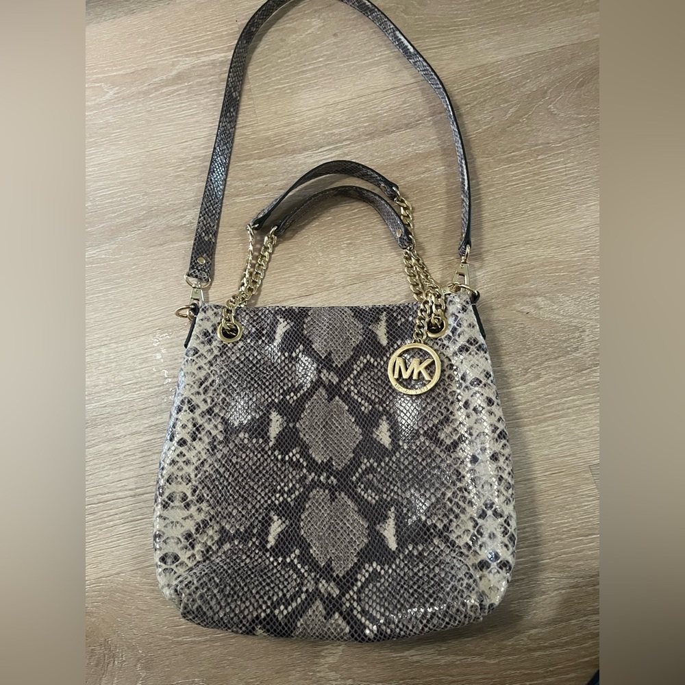 Michael Kors Brown and Cream Snake Print Shoulder Bag